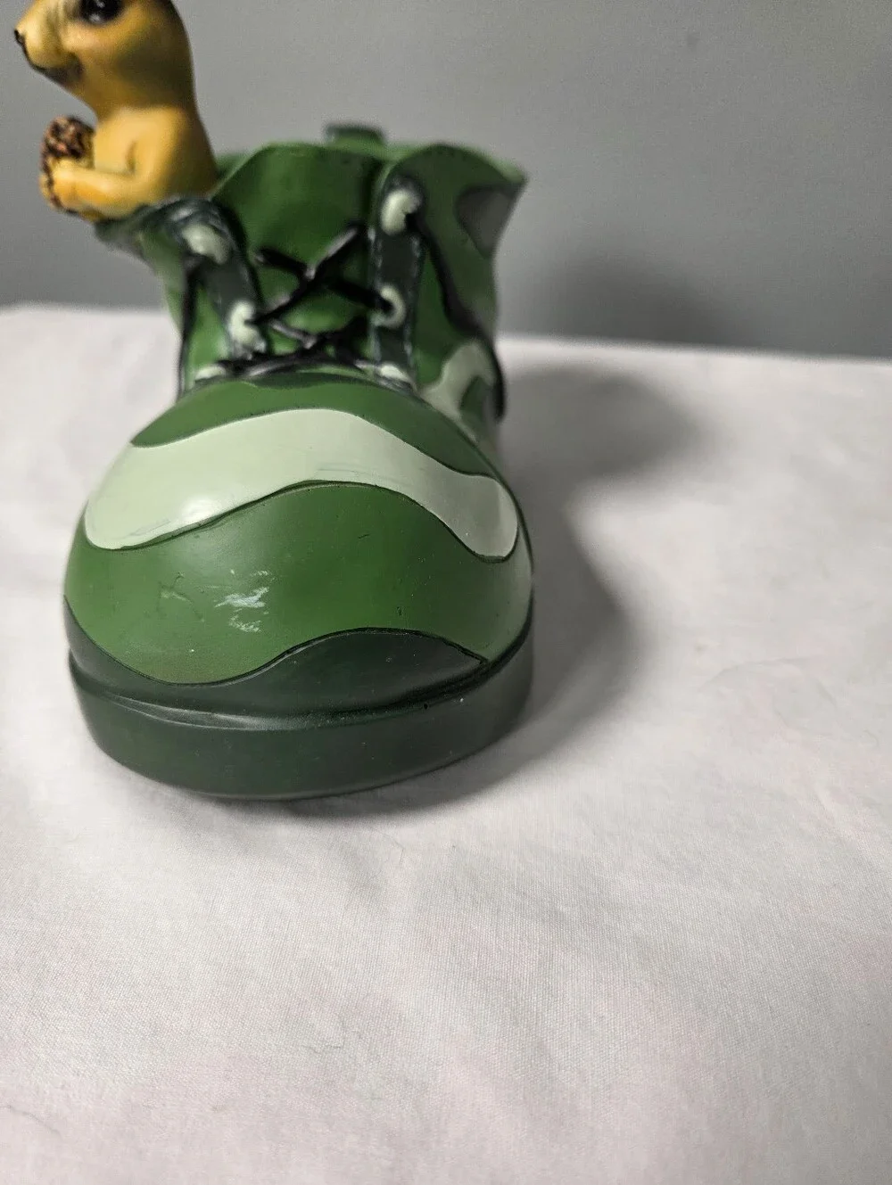 Vintage Ceramic Decorative Camouflage  Boot Planter With Chipmunk/ Squirrel